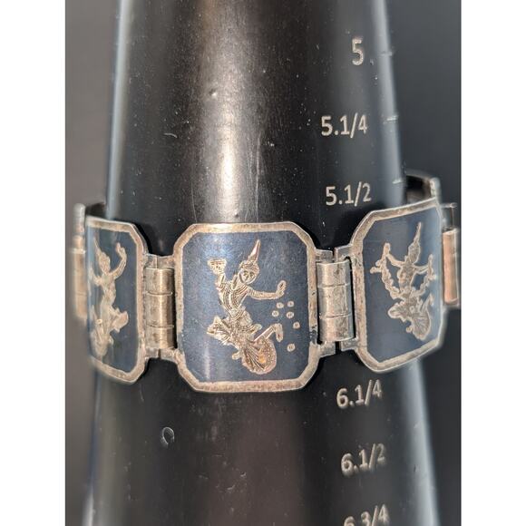 Vintage Siam Niello Sterling Silver Signed BB Sterling Panel Link Bracelet - Picture 7 of 7